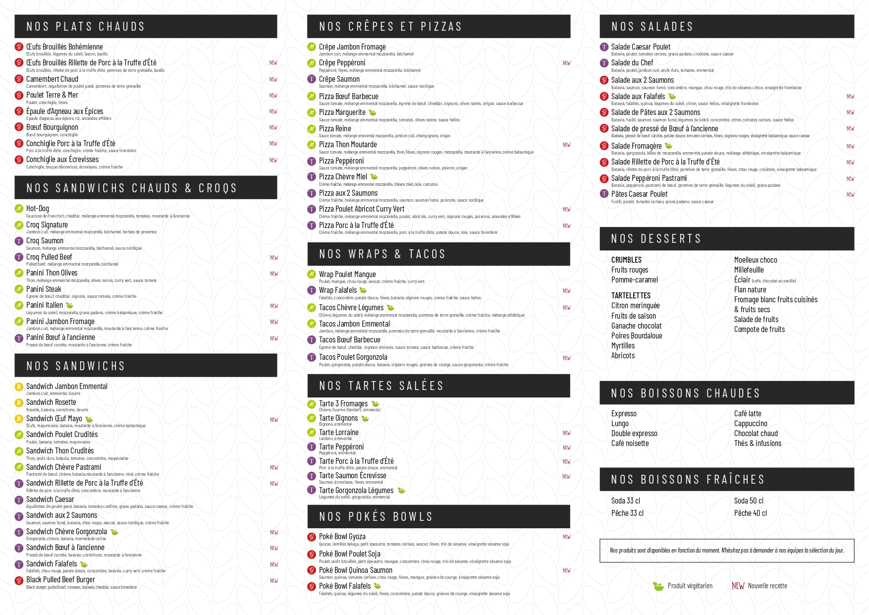 Nos menus L'atelier Papilles Restauration boulangère